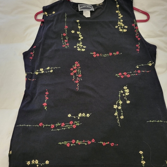 Frazier Lawrence Pretty Black Sleeveless top Floral Design L - Picture 5 of 7